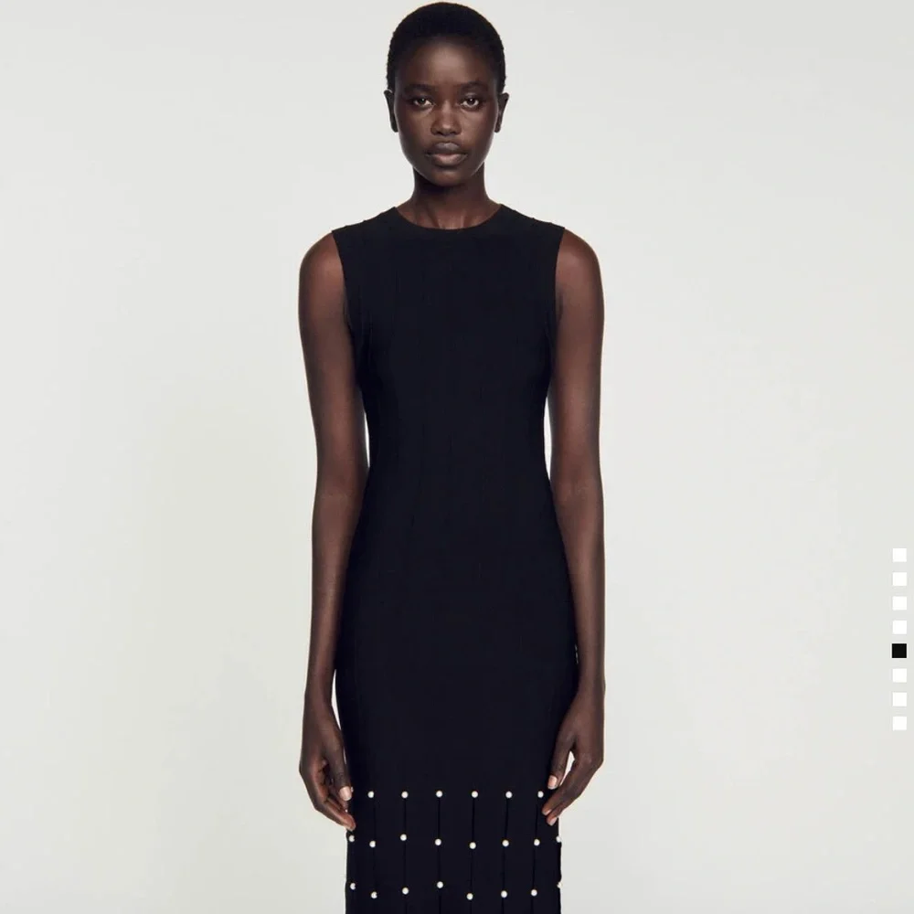 NWT Sandro Gildana Faux Pearl Fringe Cutout Knit Maxi Dress—No Flaws - Picture 7 of 9